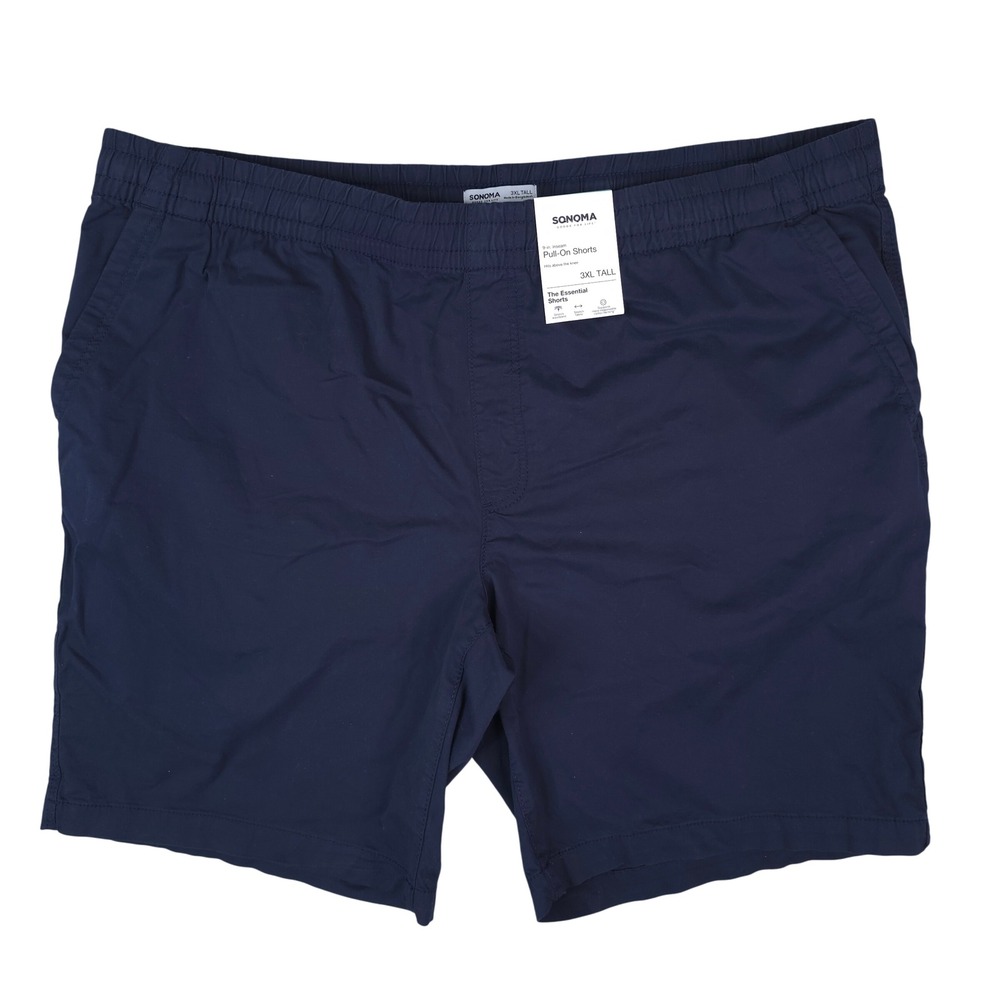 Sonoma Pull-On Shorts Mens 3XL Tall Navy Blue Stretch Cotton 9.5" Inseam NEW